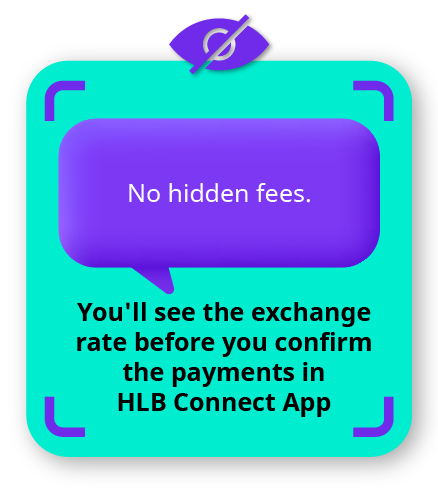 You'll see the exchange rate and fee before you confirm the payments in HLB Connect App