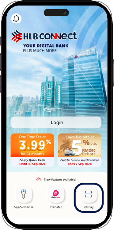 Step 1: Launch HLB Connect App and tap ‘QR Pay’