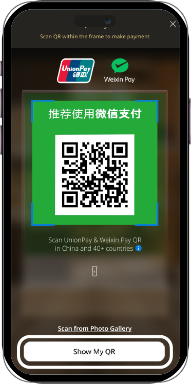 Step 2:  Scan the QR code of the stores that displays the UnionPay or WeChat Pay QR