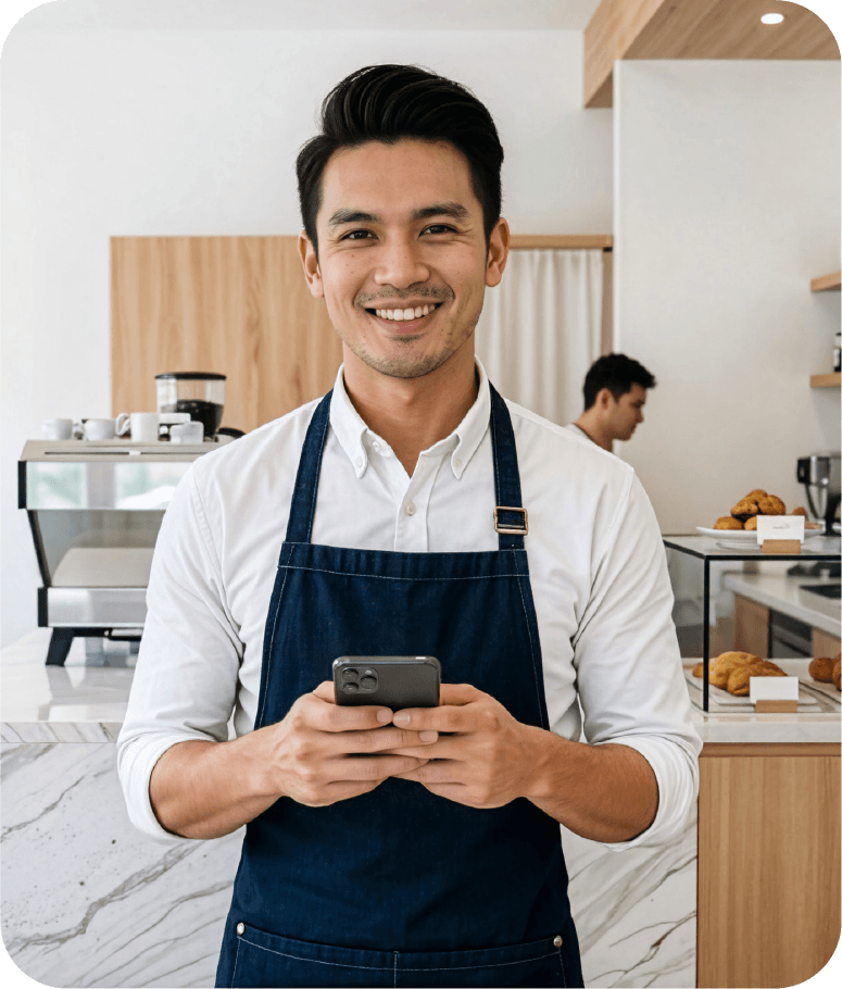 Sole proprietor opening an HLB business bank account online using a mobile phone