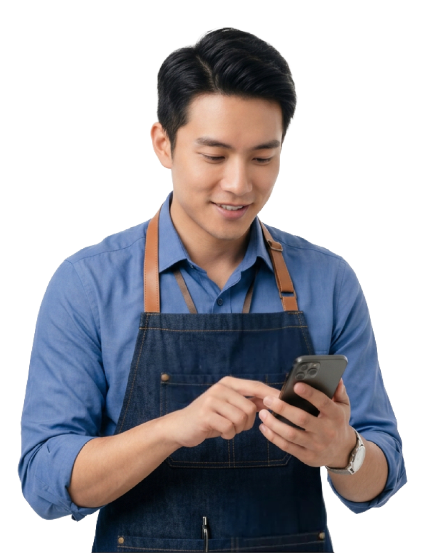 Sole proprietor managing business banking on a mobile phone