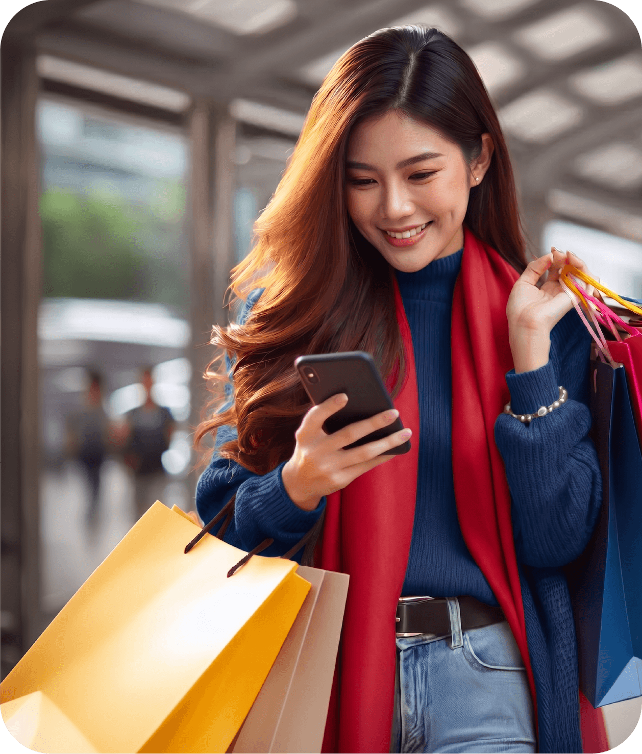 Customer using an HLB Debit Card-i through a mobile wallet while shopping
