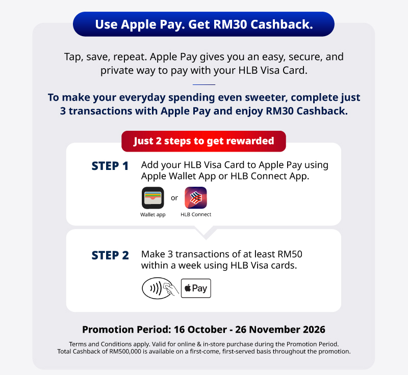 Use Apple Pay. Get RM30 Cashback.