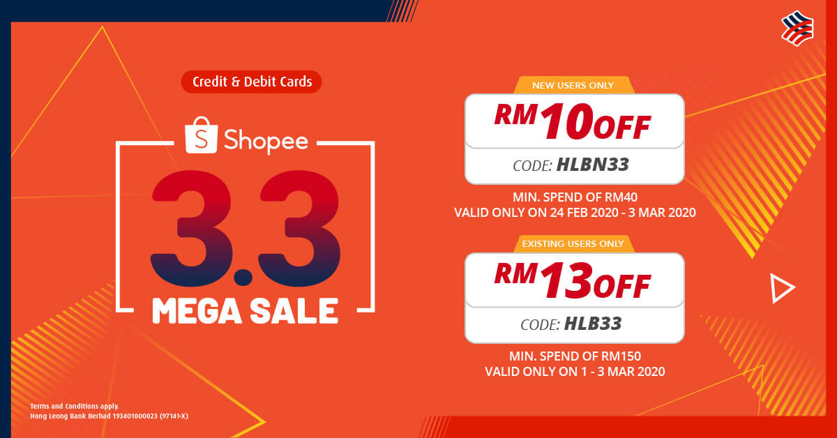 Promosi | Dapatkan sehingga RM13 OFF @ Shopee 3.3 Mega Sale