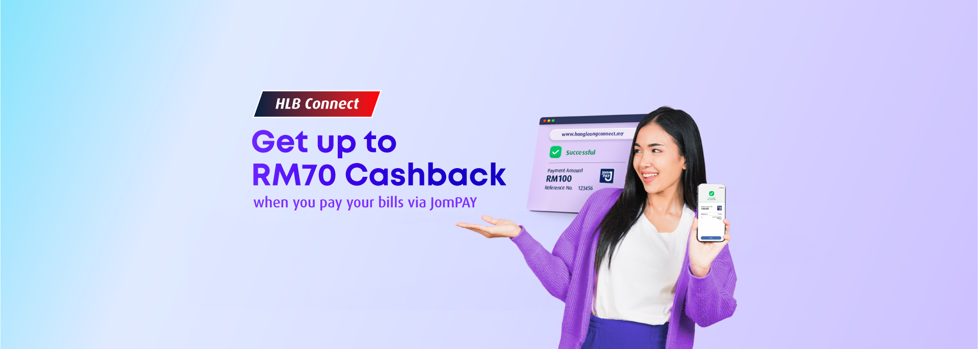Up to RM70 Cashback to be won when you pay bills via JomPAY on HLB Connect