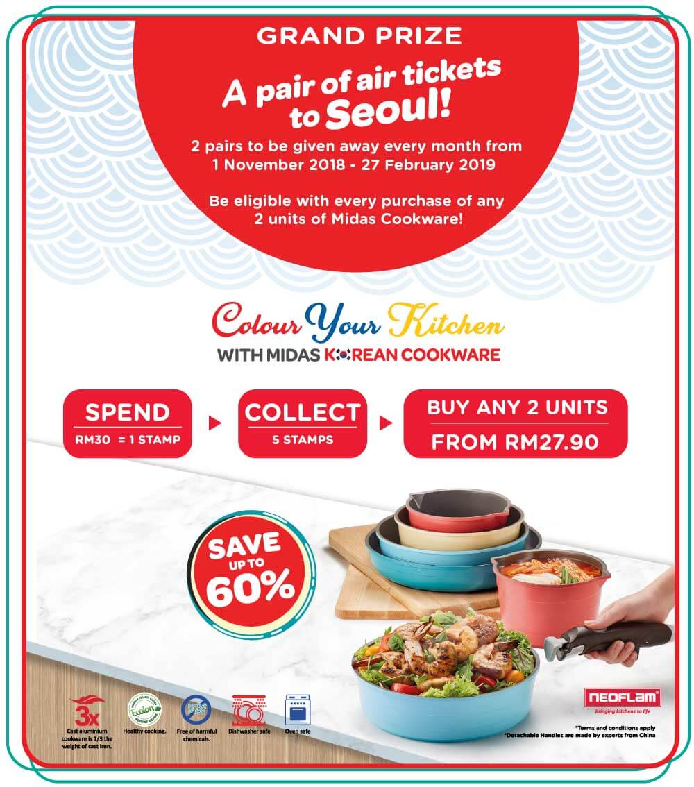 Collect 5 stamps at Giant outlets to purchase any 2 units of Midas Cookware, exclusively for Hong Le