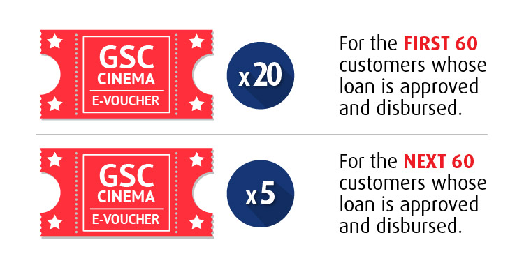 Get up to 20x GSC e-vouchers when your Personal Loan application is approved & disbursed by 8 September 2017.