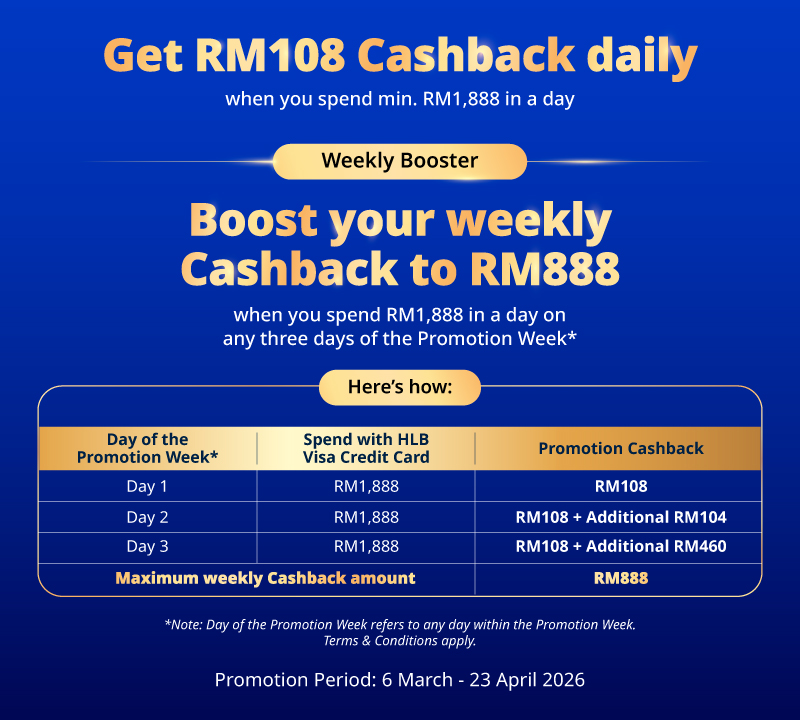 Up to RM888 Cashback Weekly 