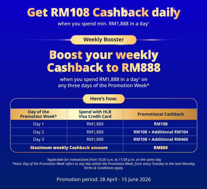 Up to RM888 Cashback Weekly 